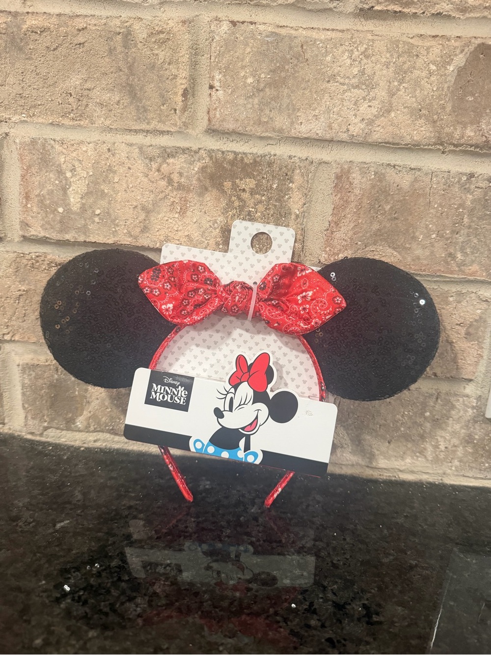 Disney Black Sequin Minnie Ears with Red Bandana Bow